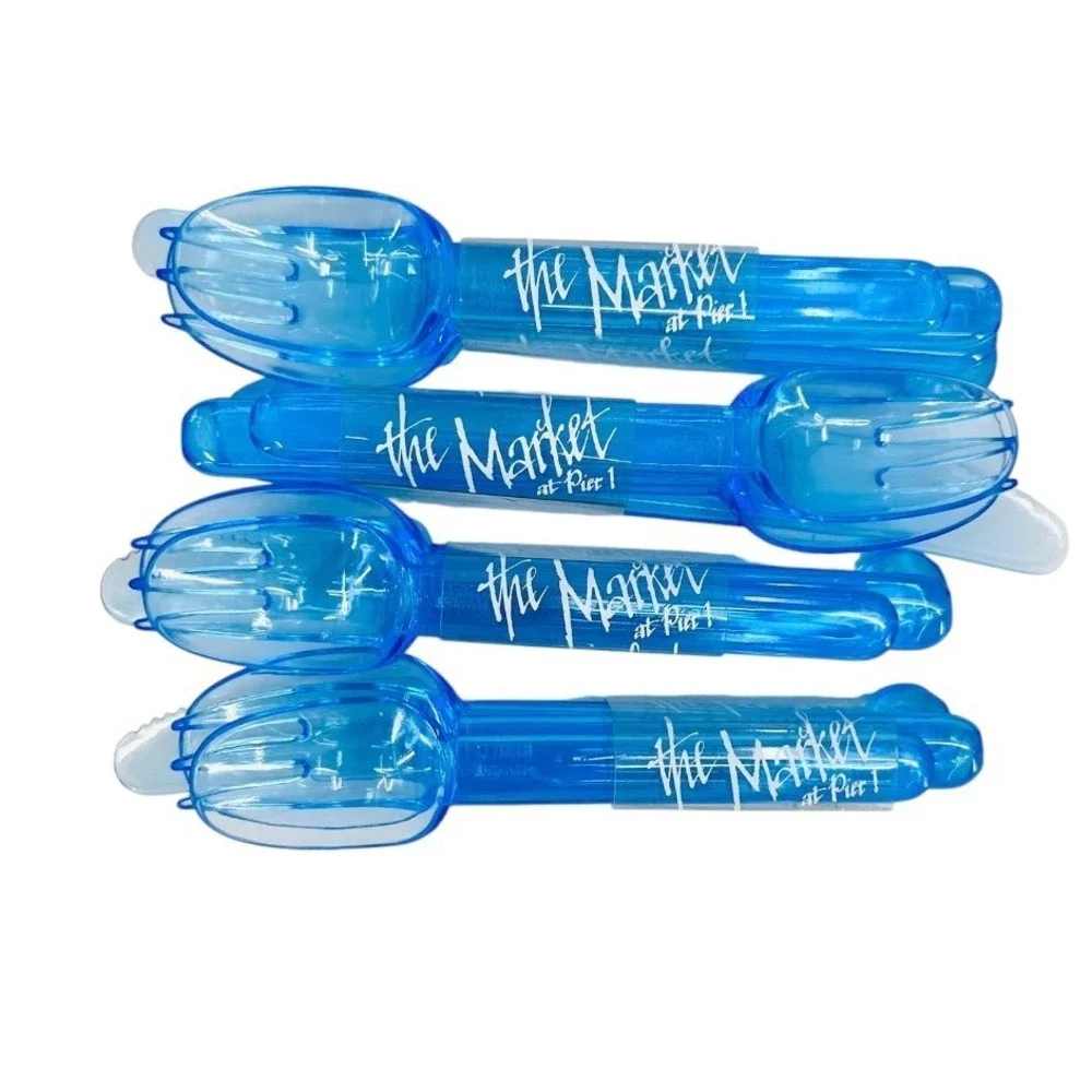 Vintage Pier 1 Blue Acrylic Reusable Flatware Set 12pc Picnic Fork Spoon Knife